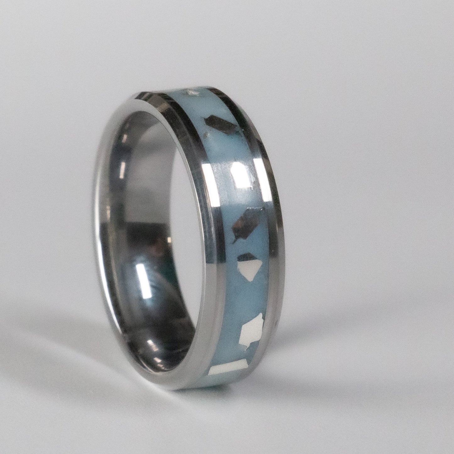 Blue Silver Tungsten Ring