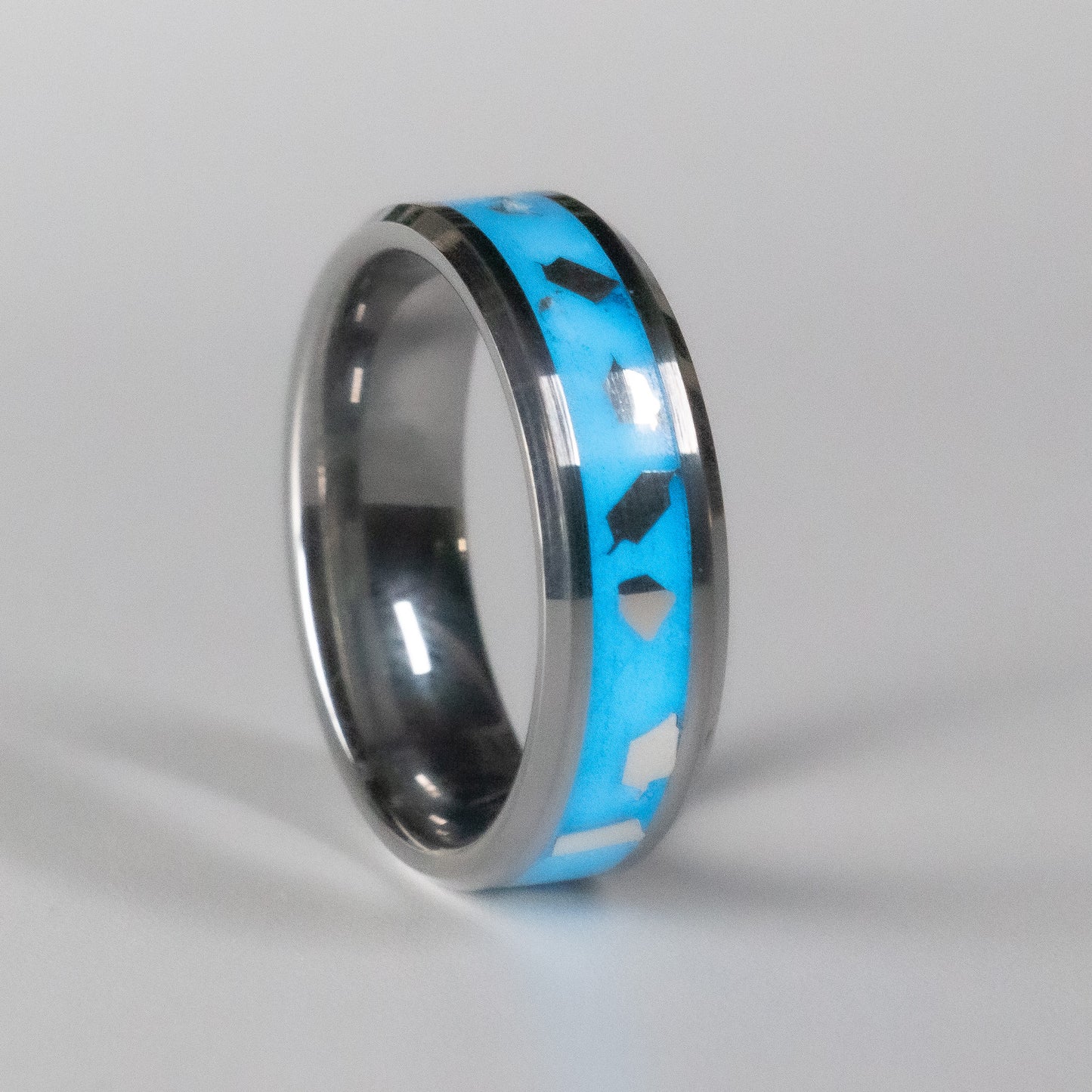 Blue Silver Tungsten Ring