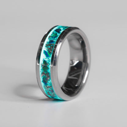 Black Emerald - Tungsten ring with meteorite