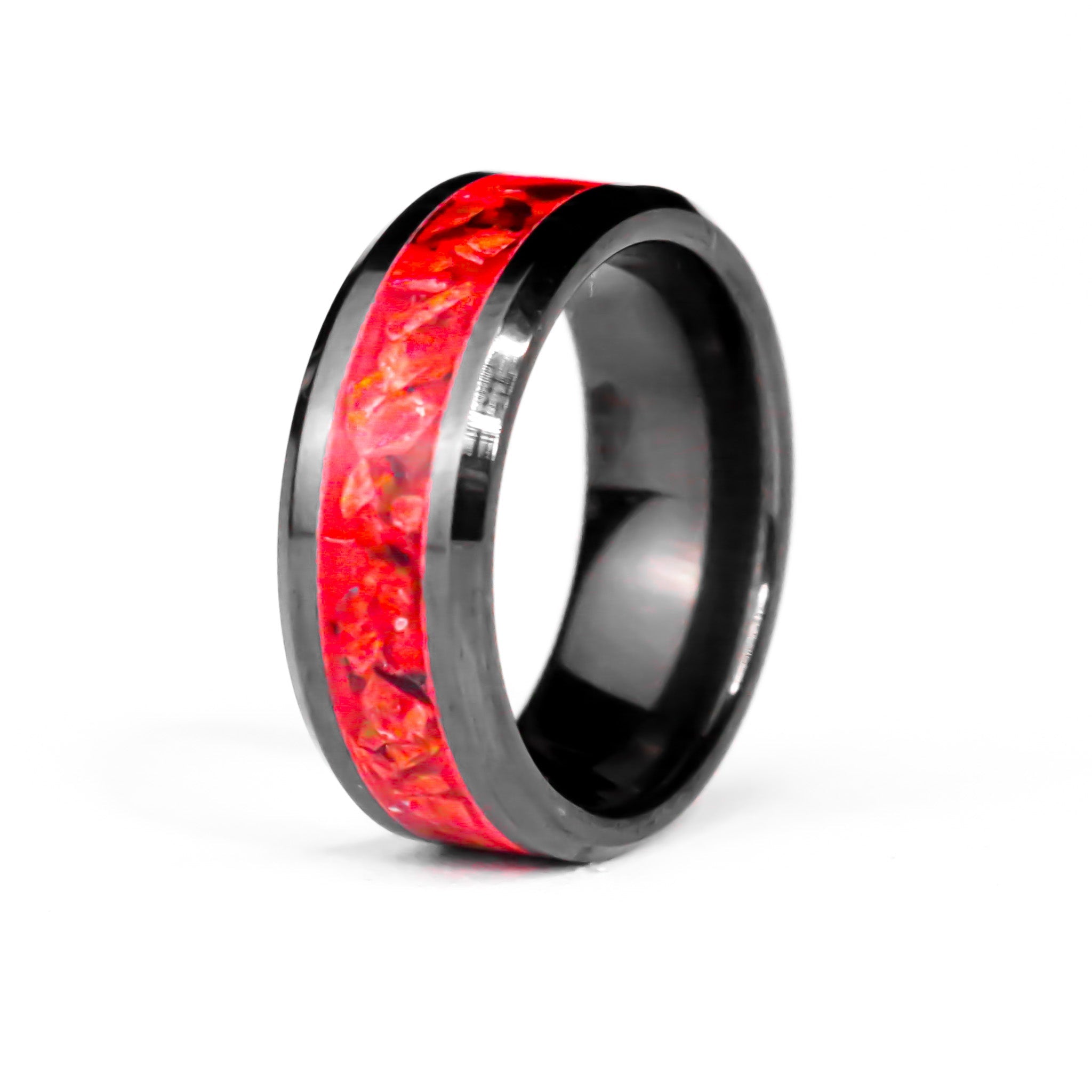 The Crimson Noir - 8mm Ceramic Red Opal Ring – Apex Bands
