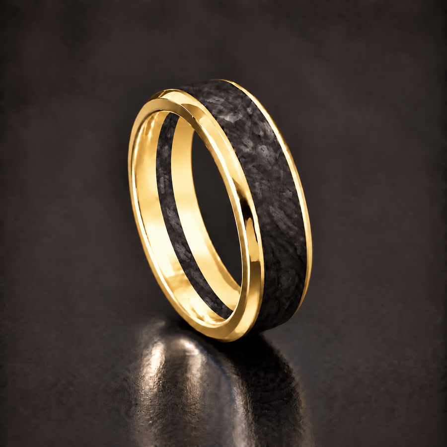 The Sovereign — 14K Gold & Forged Carbon Ring