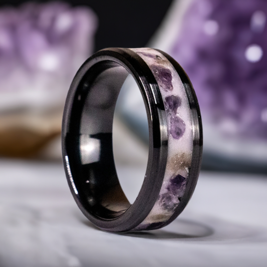 Amethyst Energy Ring on Black Ceramic